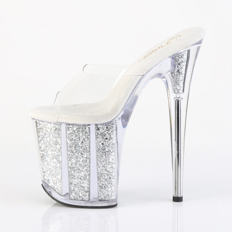 Pleaser FLAMINGO-801G Platform Slide (Clear/Silver Multi Glitter)