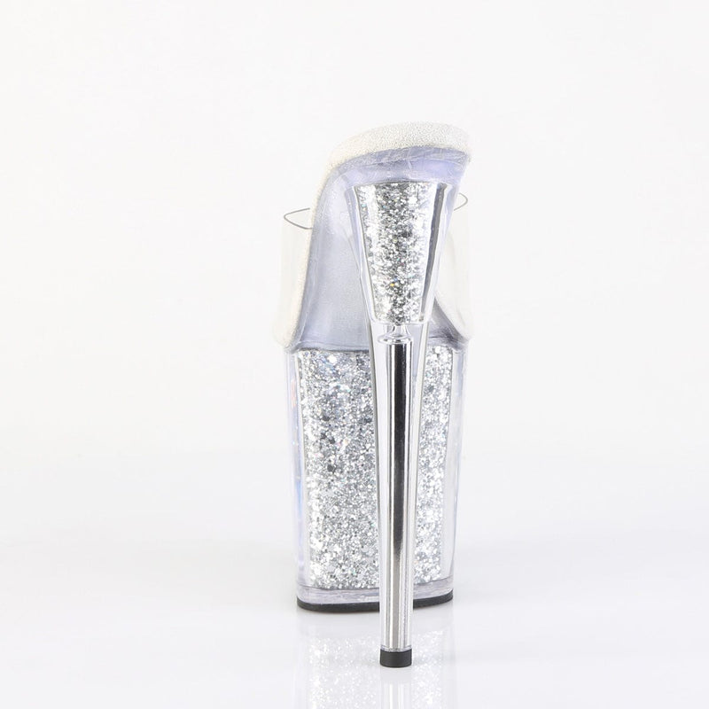 Pleaser FLAMINGO-801G Platform Slide (Clear/Silver Multi Glitter)