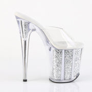Pleaser FLAMINGO-801G Platform Slide (Clear/Silver Multi Glitter)