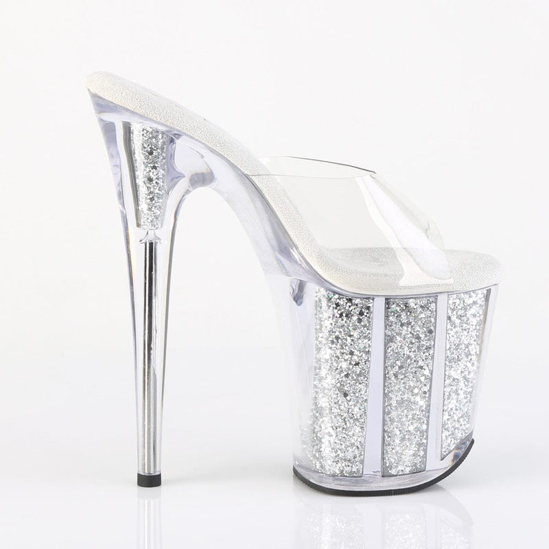 Pleaser FLAMINGO-801G Platform Slide (Clear/Silver Multi Glitter)