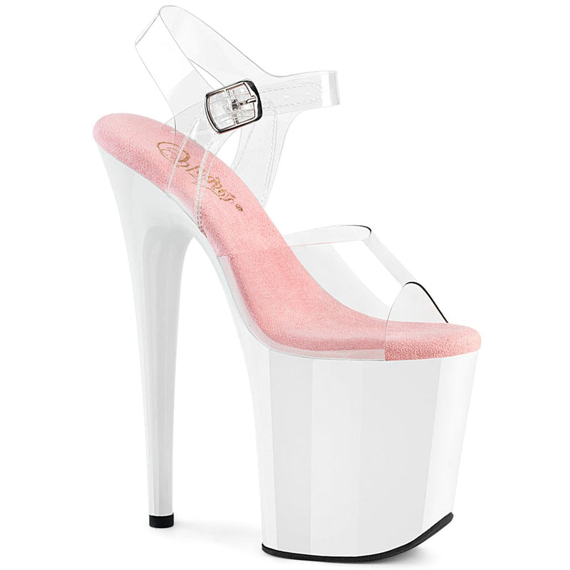Pleaser FLAMINGO-808 Platform Sandal (Clear-Baby Pink/White)