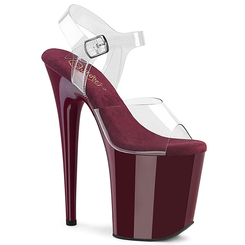 Pleaser FLAMINGO-808 Platform Sandal (Clear/Burgundy)