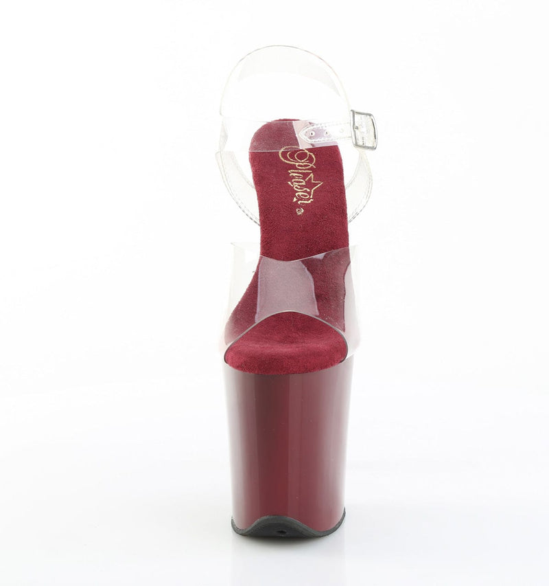Pleaser FLAMINGO-808 Platform Sandal (Clear/Burgundy)