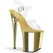 Pleaser FLAMINGO-808 Platform Sandal (Clear/Gold Chrome) 5