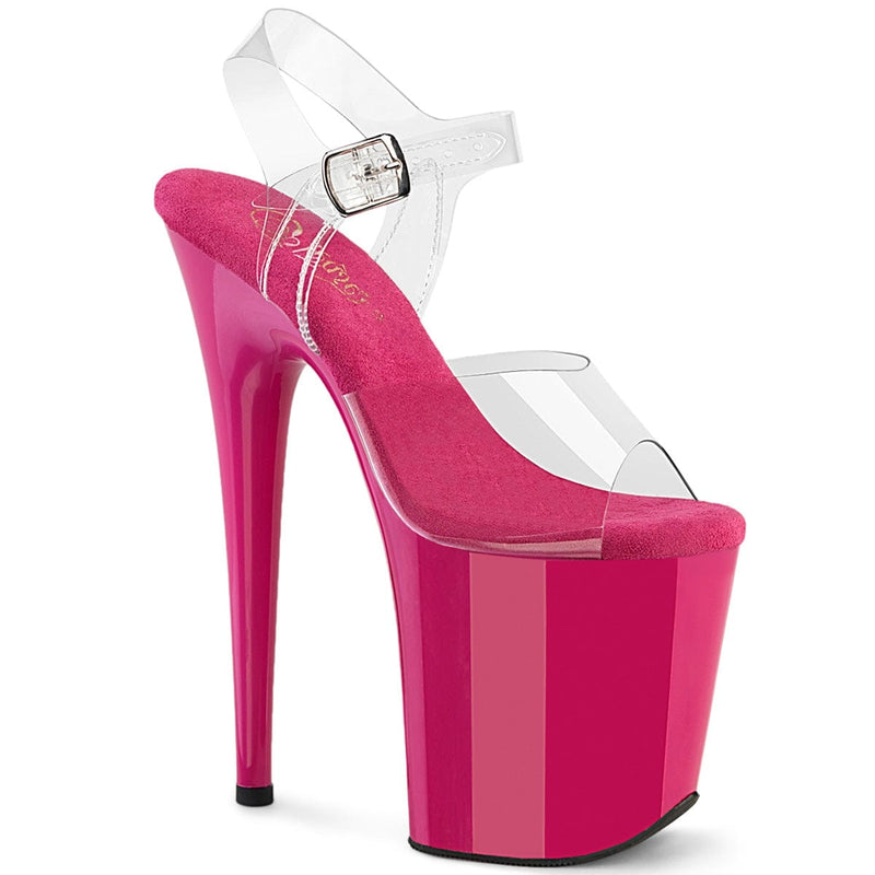 Pleaser FLAMINGO-808 Platform Sandal (Clear/Hot Pink)