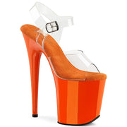 Pleaser FLAMINGO-808 Platform Sandal (Clear/Orange)