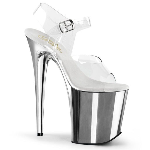 Pleaser FLAMINGO-808 Platform Sandal (Clear/Silver Chrome) 5