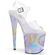Pleaser FLAMINGO-808CRF Platform Sandal (Clear/Lavender Multi Glitters)