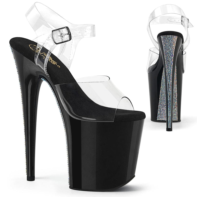 Pleaser FLAMINGO-808CRS-2 Platform Sandal (Clear/Black-Silver Rhinestone) 5