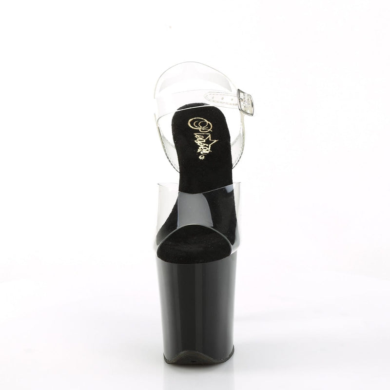 Pleaser FLAMINGO-808CRS-2 Platform Sandal (Clear/Black-Silver Rhinestone)
