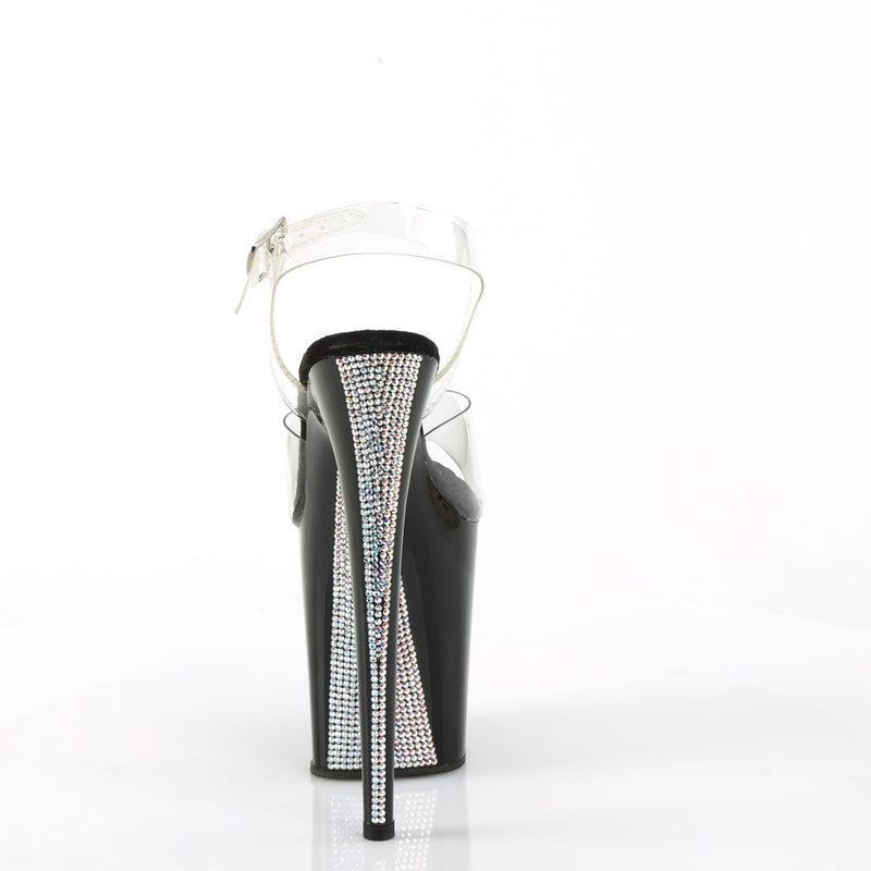 Pleaser FLAMINGO-808CRS-2 Platform Sandal (Clear/Black-Silver Rhinestone)