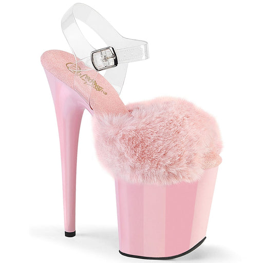Pleaser FLAMINGO-808FUR Platform Sandal (Baby Pink Faux Fur-Clear TPU/Baby Pink)