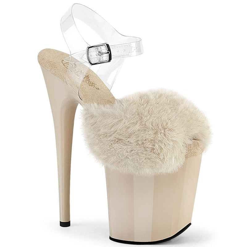 Pleaser FLAMINGO-808FUR Platform Sandal (Cream Faux Fur-Clear TPU/Cream)