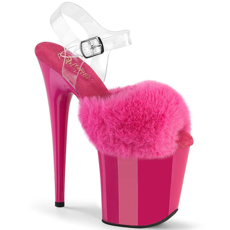 Pleaser FLAMINGO-808FUR Platform Sandal (Fuchsia Faux Fur-Clear TPU/Fuchsia)