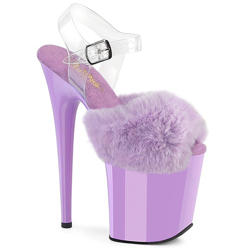 Pleaser FLAMINGO-808FUR Platform Sandal (Lavender Faux Fur-Clear TPU/Lavender)