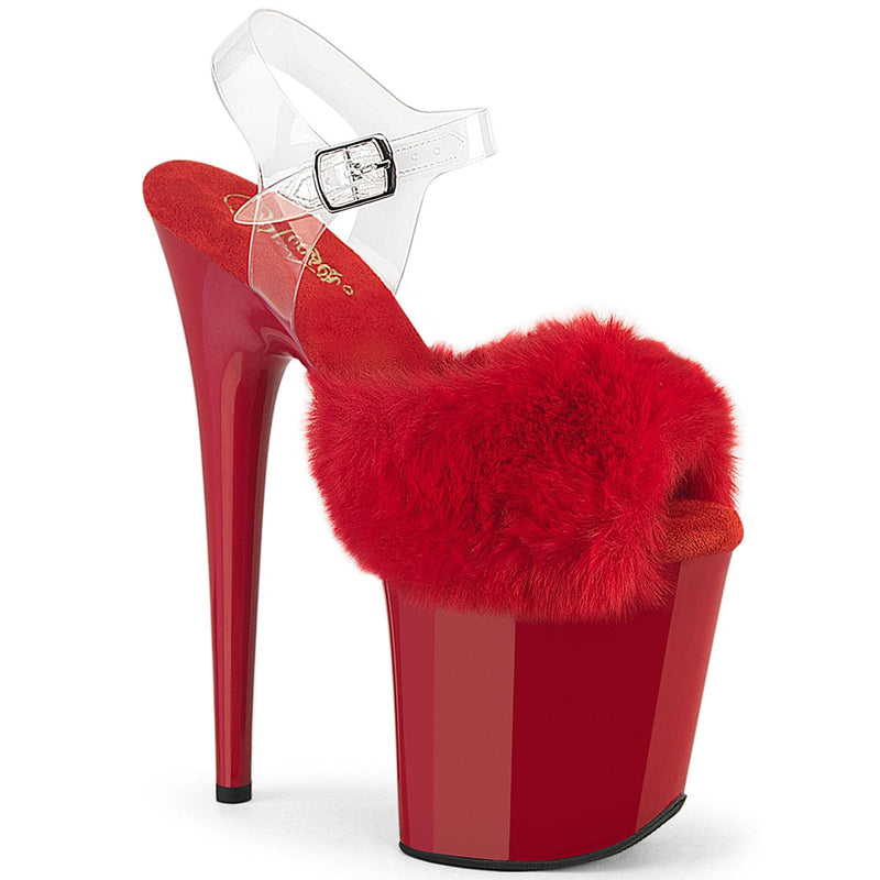 Pleaser FLAMINGO-808FUR Platform Sandal (Red Faux Fur-Clear TPU/Red)