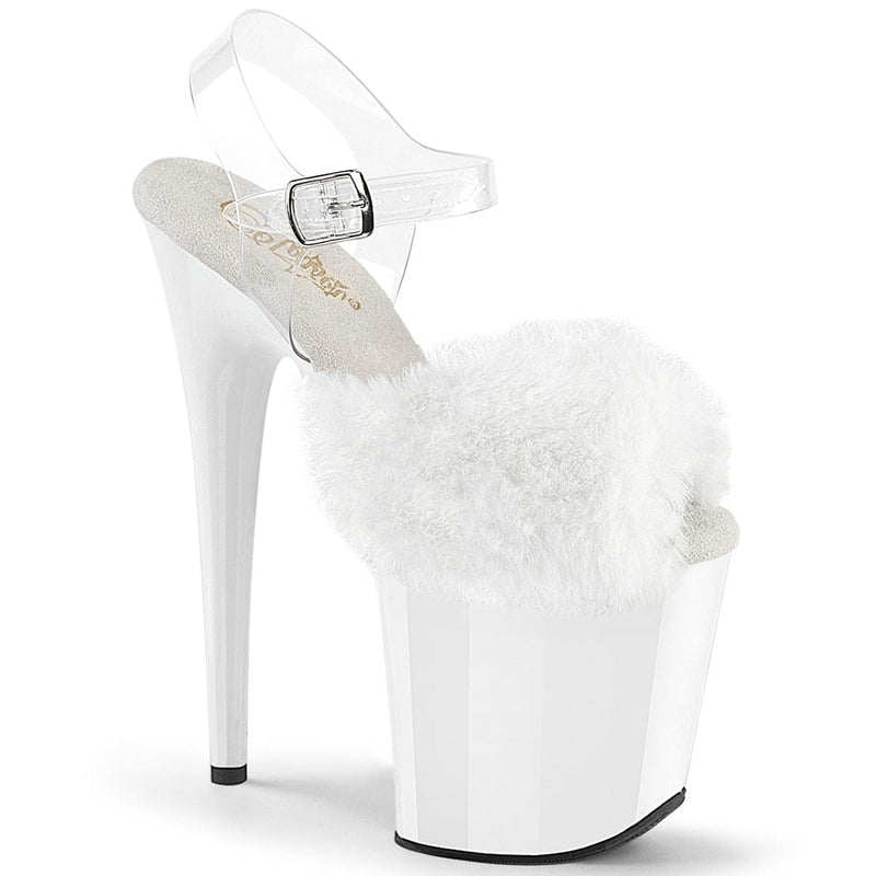 Pleaser FLAMINGO-808FUR Platform Sandal (White Faux Fur-Clear TPU/White)