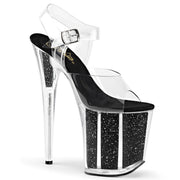 Pleaser FLAMINGO-808G Platform Sandal (Clear/Black Glitter) 5
