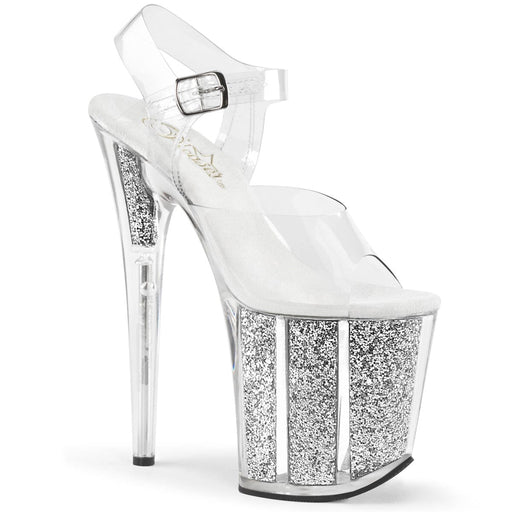 Pleaser FLAMINGO-808G Platform Sandal (Clear/Silver Multi Glitter) 5