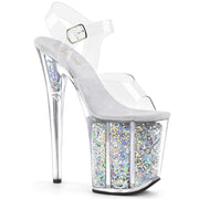Pleaser FLAMINGO-808GF Platform Sandal (Clear/Silver Multi Glitter)