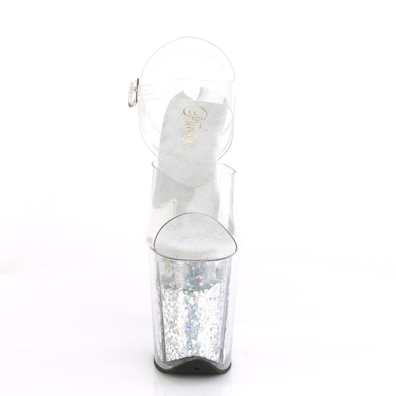 Pleaser FLAMINGO-808GF Platform Sandal (Clear/Silver Multi Glitter)