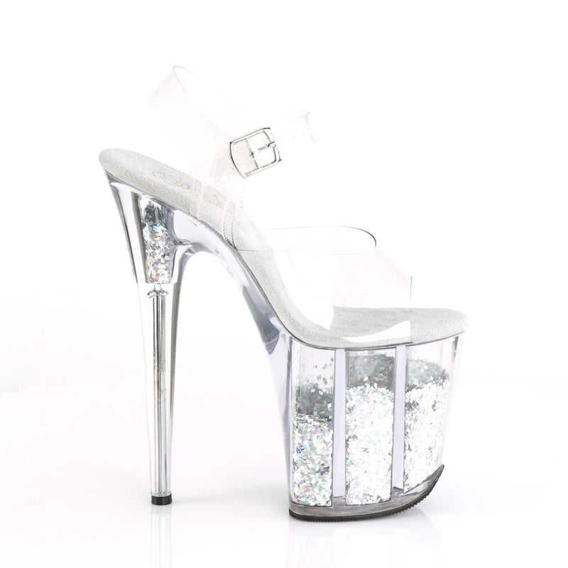 Pleaser FLAMINGO-808GF Platform Sandal (Clear/Silver Multi Glitter)