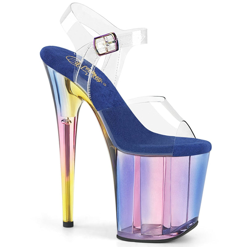 Pleaser FLAMINGO-808HT Platform Sandal (Clear/Blue Multi Tinted)