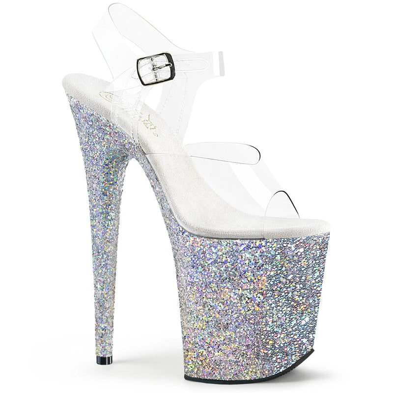 Pleaser FLAMINGO-808LG Platform Sandal (Clear/Silver Multi Glitter)