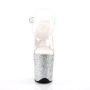 Pleaser FLAMINGO-808LG Platform Sandal (Clear/Silver Multi Glitter)