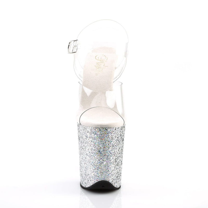 Pleaser FLAMINGO-808LG Platform Sandal (Clear/Silver Multi Glitter)