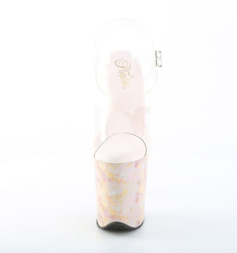 Pleaser FLAMINGO-808MB Platform Sandal (Clear/Blush-Gold Marble)