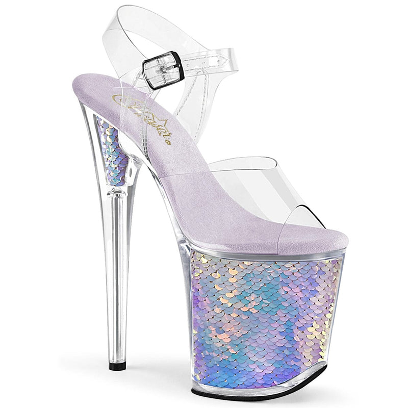 Pleaser FLAMINGO-808MC Platform Sandal (Clear/Lavender Hologram Inserts)