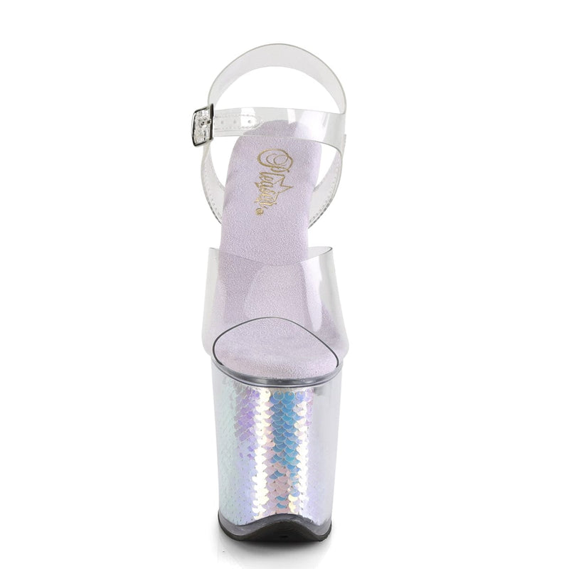 Pleaser FLAMINGO-808MC Platform Sandal (Clear/Lavender Hologram Inserts)