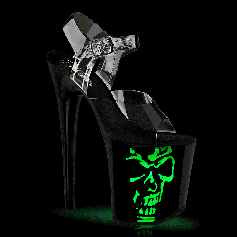 Pleaser FLAMINGO-808NLSK Platform Sandal (Clear/Black-Multi)