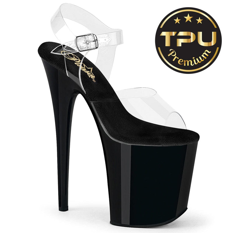 Pleaser FLAMINGO-808PREM Platform Sandal (Clear TPU/Black)