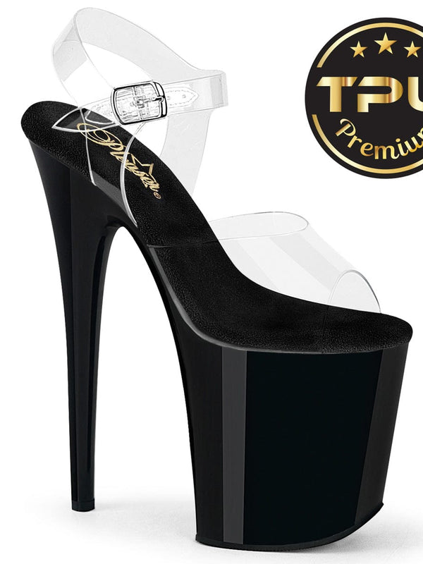 Pleaser FLAMINGO-808PREM Platform Sandal (Clear TPU/Black)