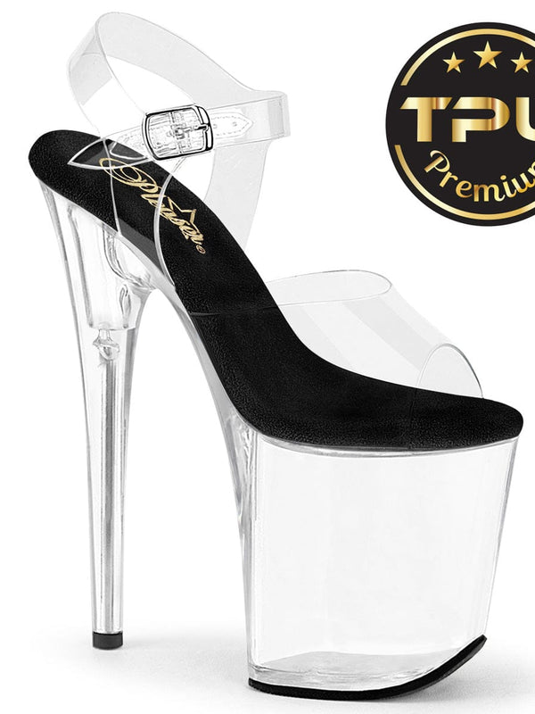 Pleaser FLAMINGO-808PREM Platform Sandal (Clear TPU-Black/Clear)