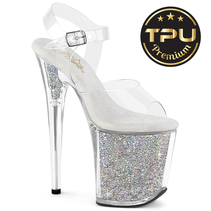 Pleaser FLAMINGO-808PREM-RSI Platform Sandal (Clear/Clear-Silver AB Rhinestone)