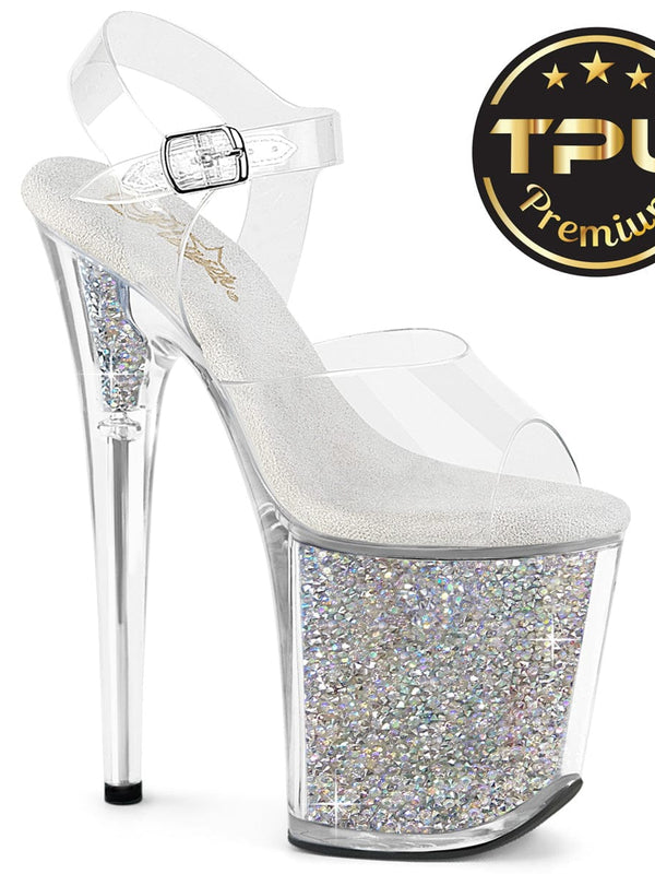 Pleaser FLAMINGO-808PREM-RSI Platform Sandal (Clear/Clear-Silver AB Rhinestone)