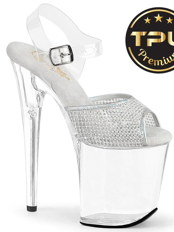 Pleaser FLAMINGO-808PREM-RSN Clear TPU-Silver RS/Clear Platform Sandals
