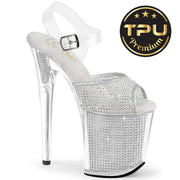 Pleaser FLAMINGO-808PREM-RSN Clear TPU-Silver RS/Silver SRS Platform Sandals
