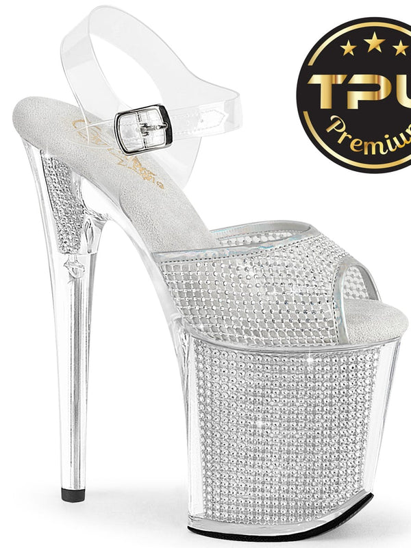 Pleaser FLAMINGO-808PREM-RSN Clear TPU-Silver RS/Silver SRS Platform Sandals