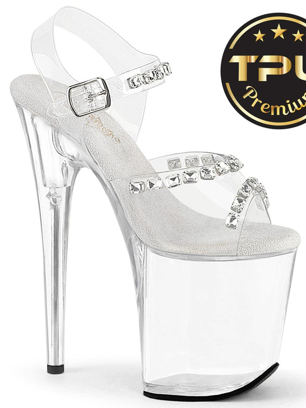 Pleaser FLAMINGO-808PREM-STN Platform Sandal (Clear TPU/Clear)