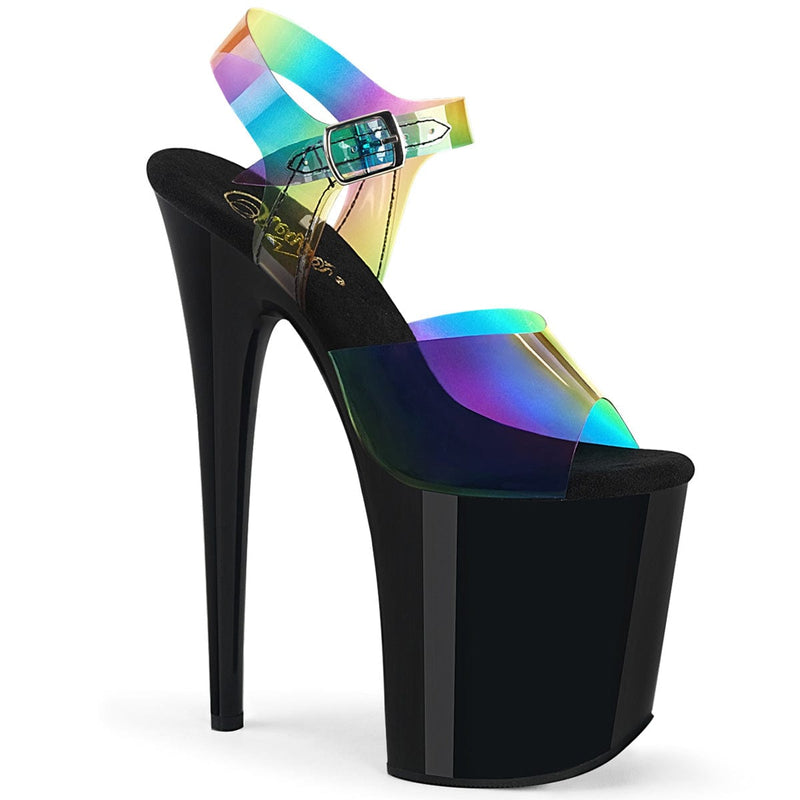 Pleaser FLAMINGO-808RB Platform Sandal (Rainbow PVC/Black)