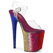 Pleaser FLAMINGO-808RBG Platform Sandal (Clear/Rainbow Glitter)