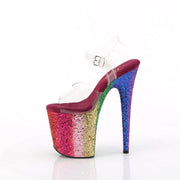 Pleaser FLAMINGO-808RBG Platform Sandal (Clear/Rainbow Glitter)