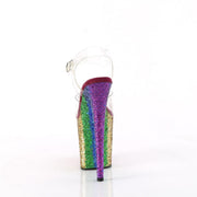Pleaser FLAMINGO-808RBG Platform Sandal (Clear/Rainbow Glitter)
