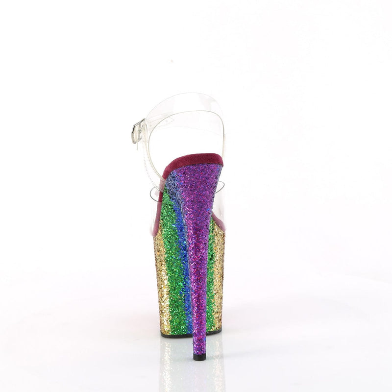 Pleaser FLAMINGO-808RBG Platform Sandal (Clear/Rainbow Glitter)