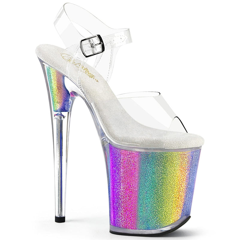 Pleaser FLAMINGO-808RG-01 Platform Sandal (Clear/Rainbow Glitter)