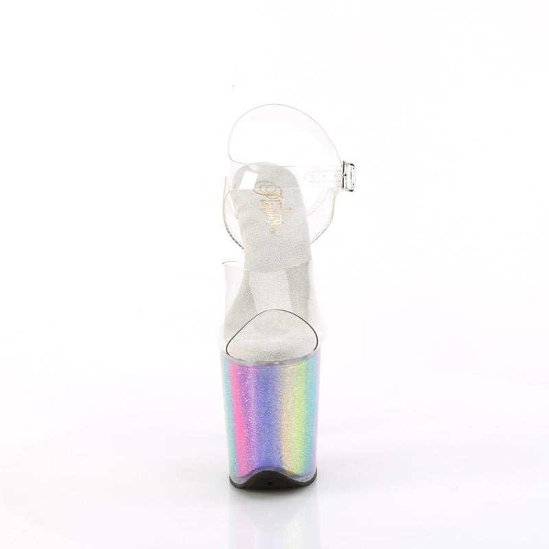 Pleaser FLAMINGO-808RG-01 Platform Sandal (Clear/Rainbow Glitter)